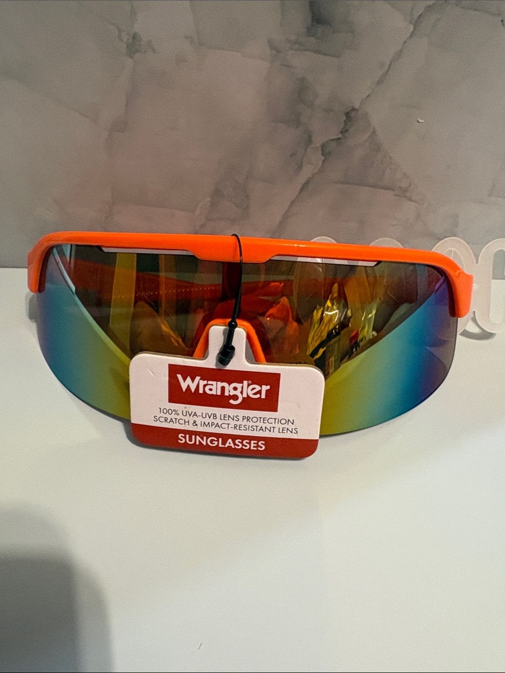 Wrangler Orange Frame Rainbow Mirrored Lens Sports Sunglasses